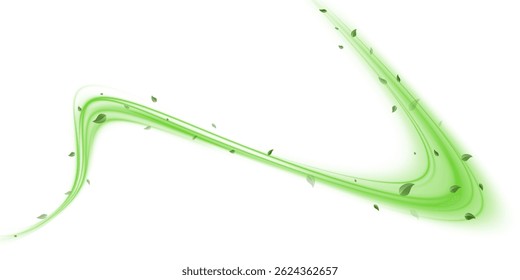 Flying Green Leaves in Abstract Wind Swirl with Glitter on White – Nature Air Twist, Clean Breeze Flow, Eco Fresh Element for Juice, Tea, Organic Cosmetics or Summer Ad Design