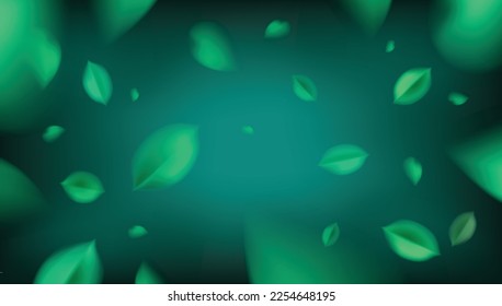 flying green leaves dark background. Vector illustration 2023 style