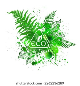 Flying green leaves effect . Green abstraction ecology. Vector illustration