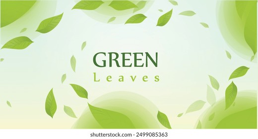 Flying green leaves effect with mild sunbeam in 3d illustration vector
