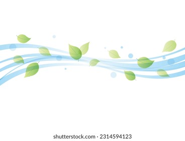 Flying green leaves and waves, vector illustration