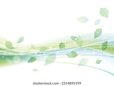 Hojas y olas verdes voladoras, ilustración vectorial