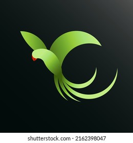 Flying green parrot golden ratio logo design