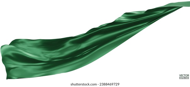 Flying green silk textile fabric flag background. Smooth elegant green Satin Isolated on white Background for grand opening ceremony. Green curtain. 3d vector illustration