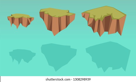flying ground islands? piece of rocks?flat vector illustration, game environment