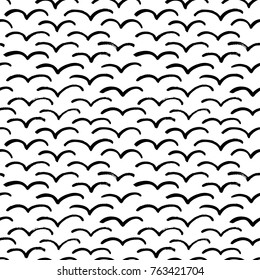 Flying gull sign symbol seamless pattern. Seamless vector abstract monochrome hand drawn pattern. Ink illustration. Hand drawn ornament for wrapping paper.