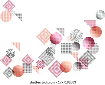 Diseño gráfico de patrones vectoriales de formas geométricas de semitonos volantes. Fondo abstracto con cuadrados, círculos, triángulos. Concepto de movimiento tecnológico progresivo, cobertura científica.