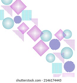 Diseño gráfico de patrones vectoriales de formas geométricas de semitonos volantes. Fondo abstracto con cuadrados, círculos, triángulos. Concepto de movimiento tecnológico progresivo, cobertura científica - EPS 10