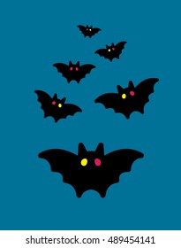 Flying halloween bats decor. vector illustration. Cartoon bat at night.
