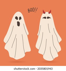 Flying halloween scary ghostly monsters cartoon characters