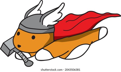 flying hamster in a red cloak, helmet and hamme