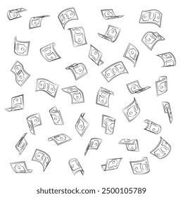 Flying Hand-Drawn Cartoon Banknotes, Falling Money Illustration