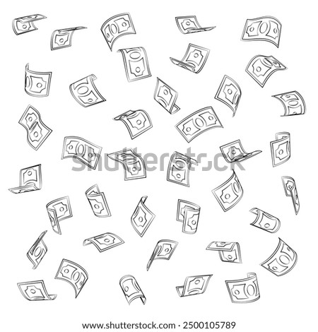Flying Hand-Drawn Cartoon Banknotes, Falling Money Illustration
