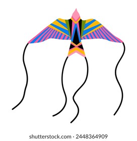 Flying hawk kite. Color craft Japanese toy. Vector illustration.