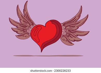 Flying heart angel. Vector graphic illustration of a red heart with wings.