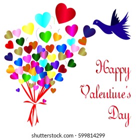 Flying heart balloons valentines day greeting card design