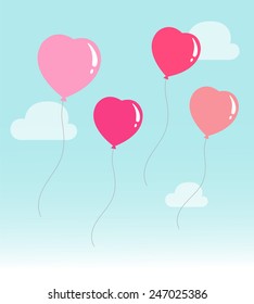 Flying heart balloons, vector illustration, background, wallpaper