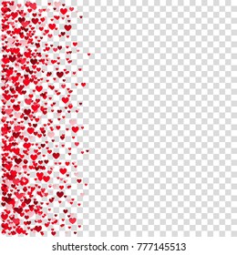 Flying heart confetti, Valentines day background.  Red design element for romantic love greeting card, Women's Day postcard, wedding invitation. Vector  illustration.