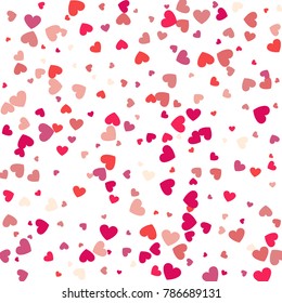 Flying heart confetti, valentines day vector background, romantic love vector simple texture.