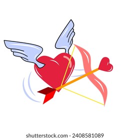 flying heart with cupid arrow. Valentine's Day greeting card or banner