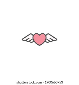 Flying Heart Filled Color Icon - Valentine's Day Elements Icon Set Vector Illustration