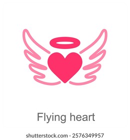 Flying Heart and heart icon concept