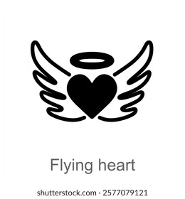 Flying Heart and heart icon concept