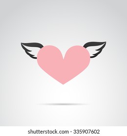 Flying heart icon isolated on white background. Vector art.