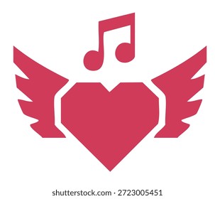 Coração voador com símbolo de nota musical para a música de celebração de casamento romântico