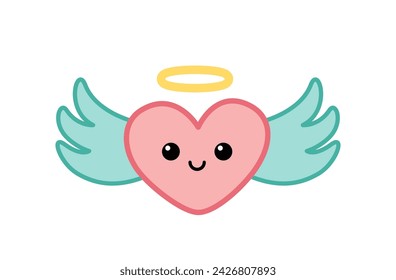 Flying heart with nimbus. Valentines day. Love. Cartoon, vector eps 10
