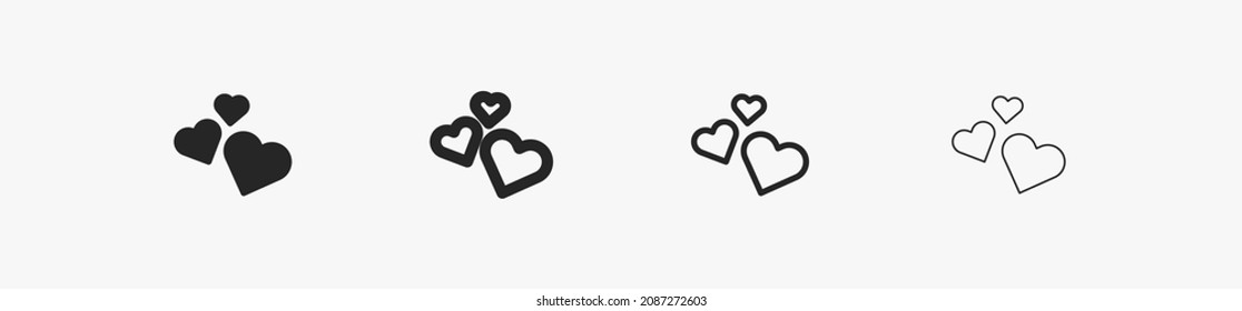 Flying heart on white background. 3 hearts for Love and Valentines day. Vector illustration