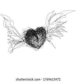 Flying Heart Scribble Art Hand Drawing Vector