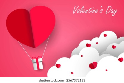 Flying heart shaped paper elements on background. Love vector symbol for Happy Woman, Mother, Valentine's Day, birthday greeting card design.