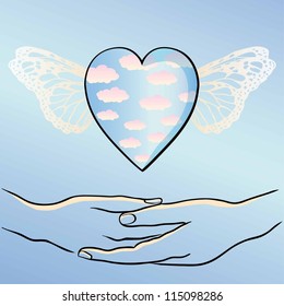 flying heart and sky.Vector illustration
