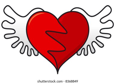 Flying heart symbol, vector illustration