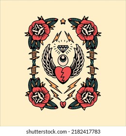 diseño vectorial de conjunto de tatuajes de corazón volante