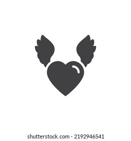 Icono del vector del corazón volador. signo plano relleno para concepto móvil y diseño web. Corazón con alas icono de glifo. Símbolo, ilustración del logotipo. Gráficos vectoriales