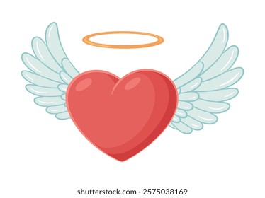 Flying heart with wings doodle style. Hand drawn cartoon flat style isolated icon cute flying heart. Angel heart with wings. Cupid Love Valentine’s Day. Vector illustration