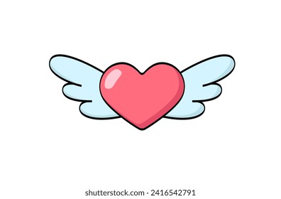 Fliegendes Herz mit Flügel doodle Vektordruck . Valentinstag, romantische Illustration