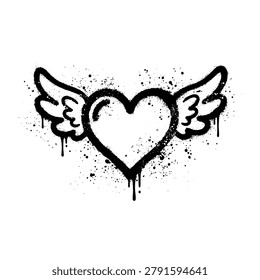 Flying Heart With Wings Graffiti Stencil Urban Street Art Black Ink Style