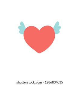 Flying heart with wings illustration, icon for Valentines Day, wedding design.