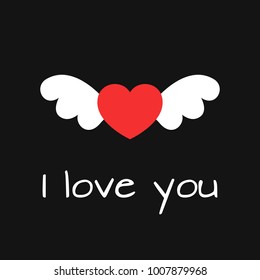 Flying heart with wings. I love you. Valentines day sign. Vector illustration
