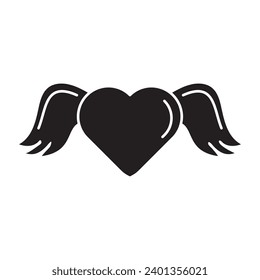 flying heart with wings, simple black illustration on white background..eps