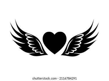 Flying Heart with wings. Valentine's Day angel wings. Vector illustration on a white background. Design for print and web