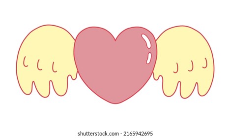 Flying Heart With Wings, Y2k Vibe. Valentine`s Day, Love Postcard. Simple Vector Elements. Vector Clipart For Design, Wrapping Paper, Postcards, Ui, Textile Desing