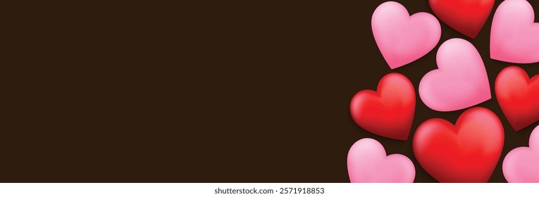 Flying hearts background design. Love frame banner. Valentine's day decoration template. Vector illustration