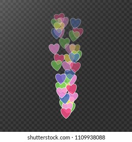 Flying hearts. Colorful hearts in move. I like, icon. The level of popularity of video broadcasts of users. Vector illustration.