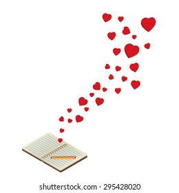 flying hearts from empty text notebook Vector