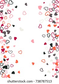 Flying hearts frame vector border. Background illustration with heart confetti love symbols for wedding invitation card template, Valentine's day love holiday banner frame in red and grey.