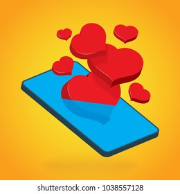 Flying hearts. Love emotion.
Hearts isometric illustration.